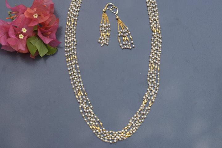 Layered Pearl Long Chain With White Beads FS149 - freakysera